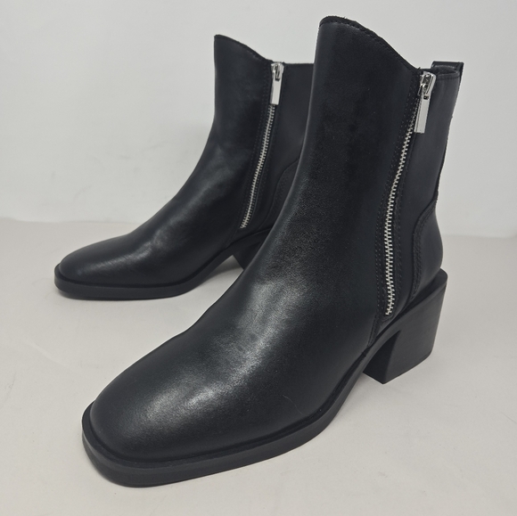 Steve Madden Ruthy Ankle Boots Sz 7.5M Black Leather Oversized Heel Double Zip - Picture 4 of 11